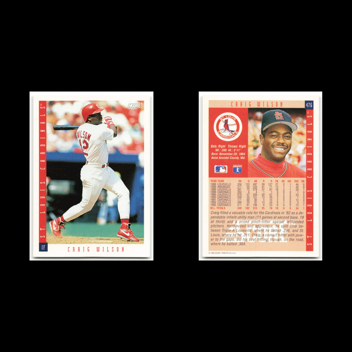 Craig Wilson #476 1993 Score St. Louis Cardinals Baseball Card MLB NM