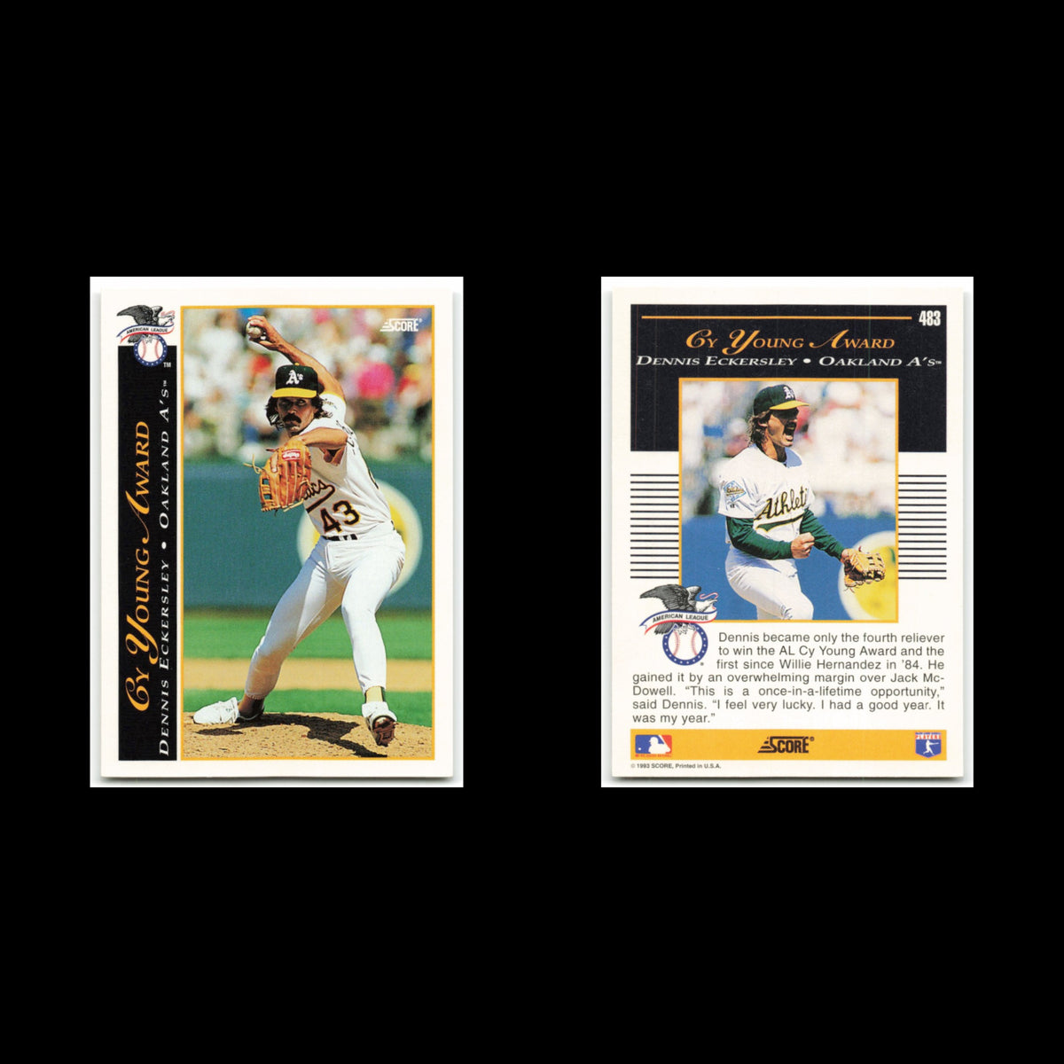 Dennis Eckersley #483 1993 Score Oakland Athletics Baseball Card MLB NM