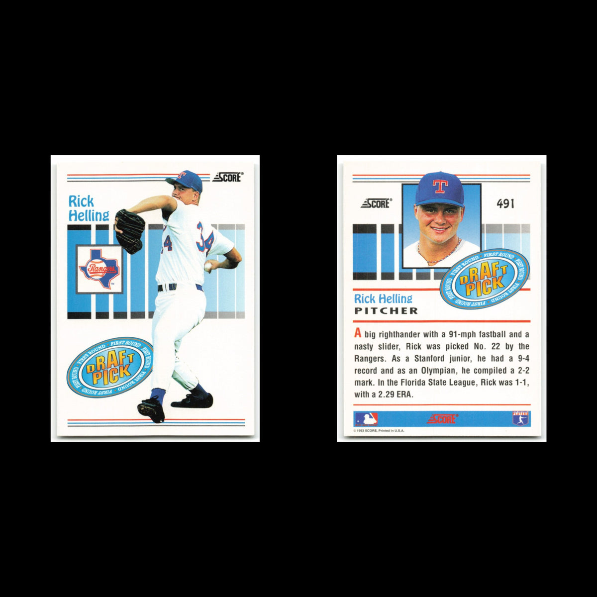 Rick Helling Rookie #491 1993 Score Texas Rangers Baseball Card MLB NM