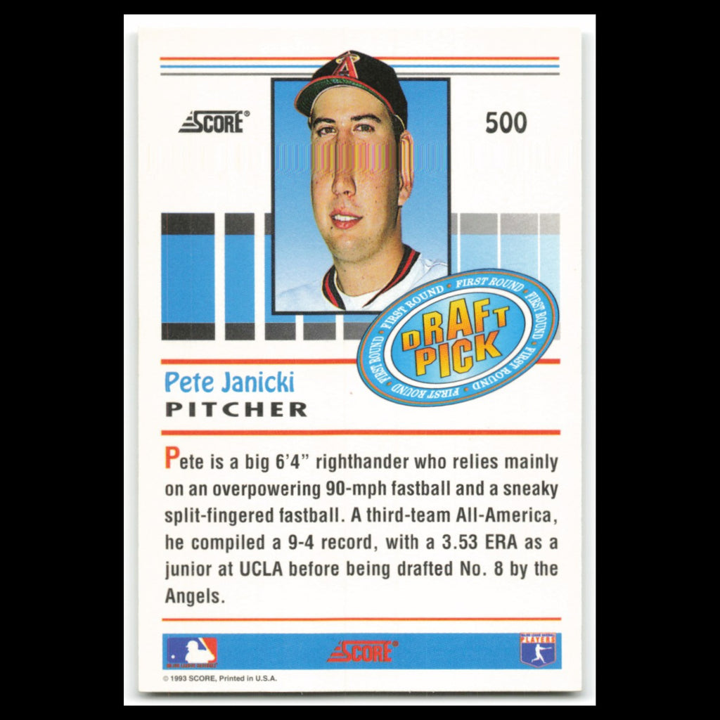 Pete Janicki Rookie #500 1993 Score California Angels Baseball Card MLB NM