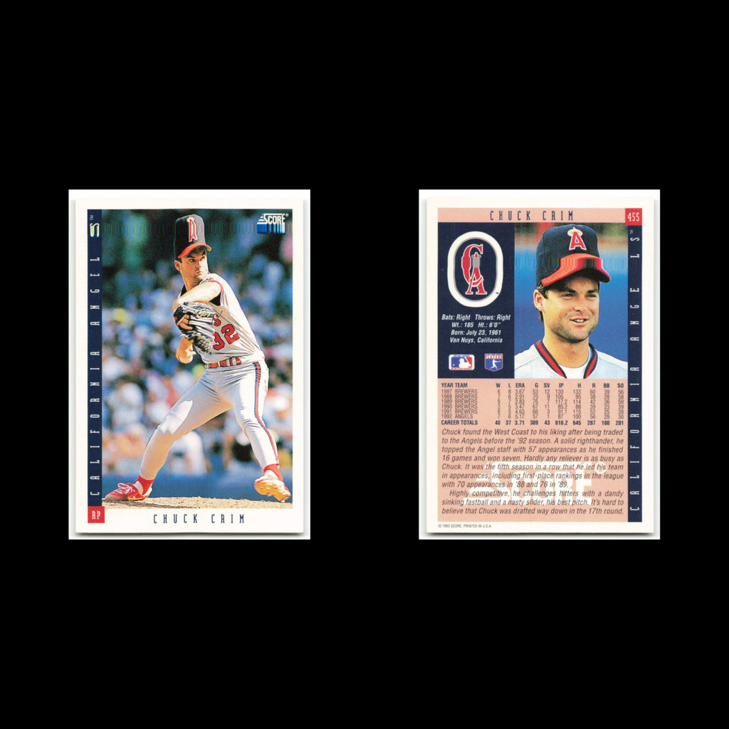 Chuck Crim #455 1993 Score California Angels Baseball Card MLB NM