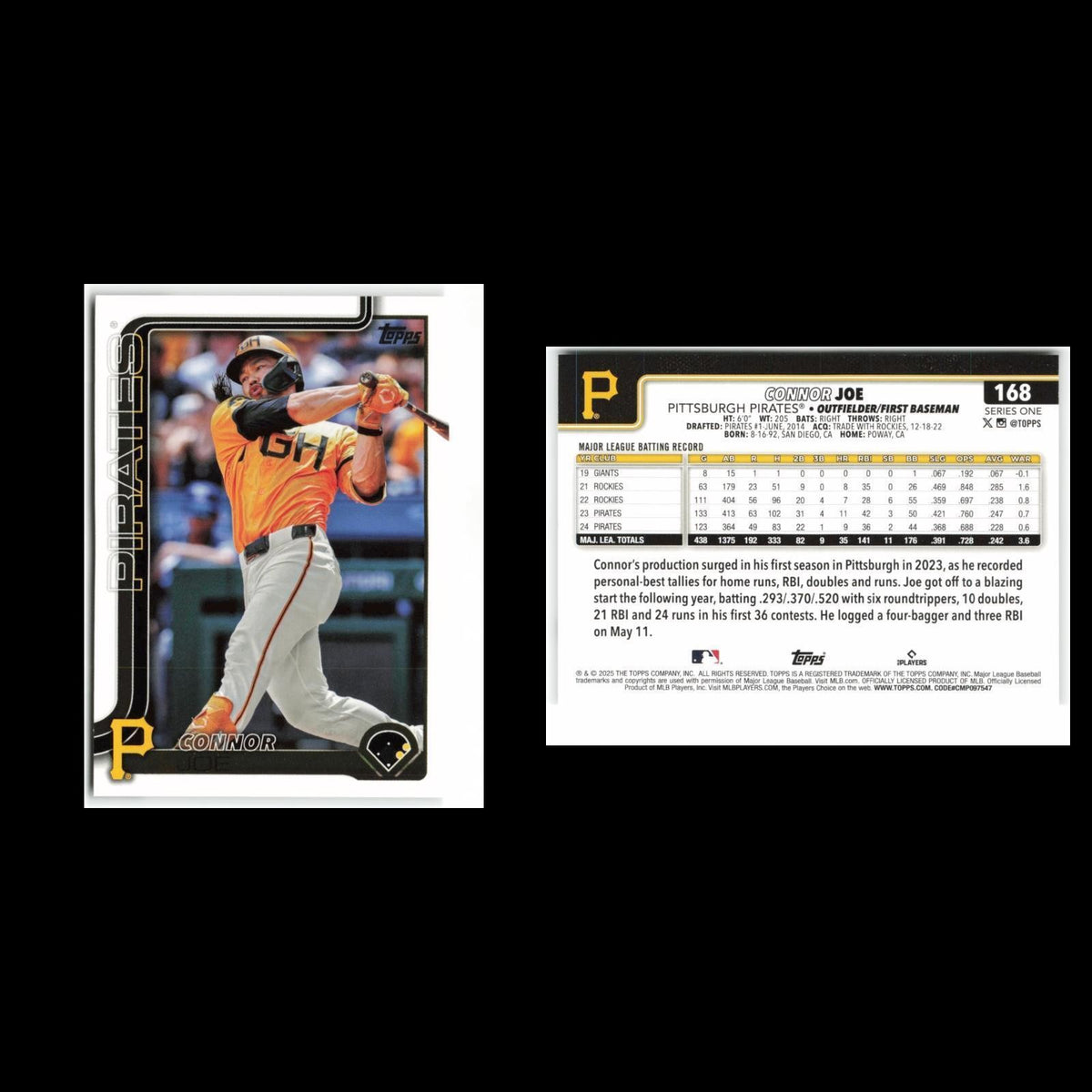Connor Joe #168 2025 Topps Pittsburgh Pirates Baseball Card MLB NM