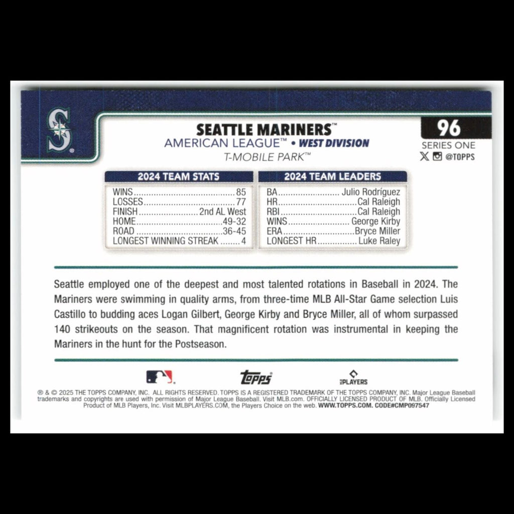 Team Card #96 2025 Topps Seattle Mariners Baseball Card MLB NM