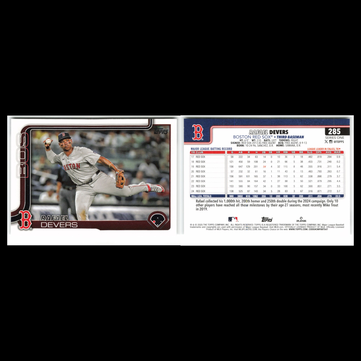 Rafael Devers #285 2025 Topps Boston Red Sox Baseball Card MLB NM
