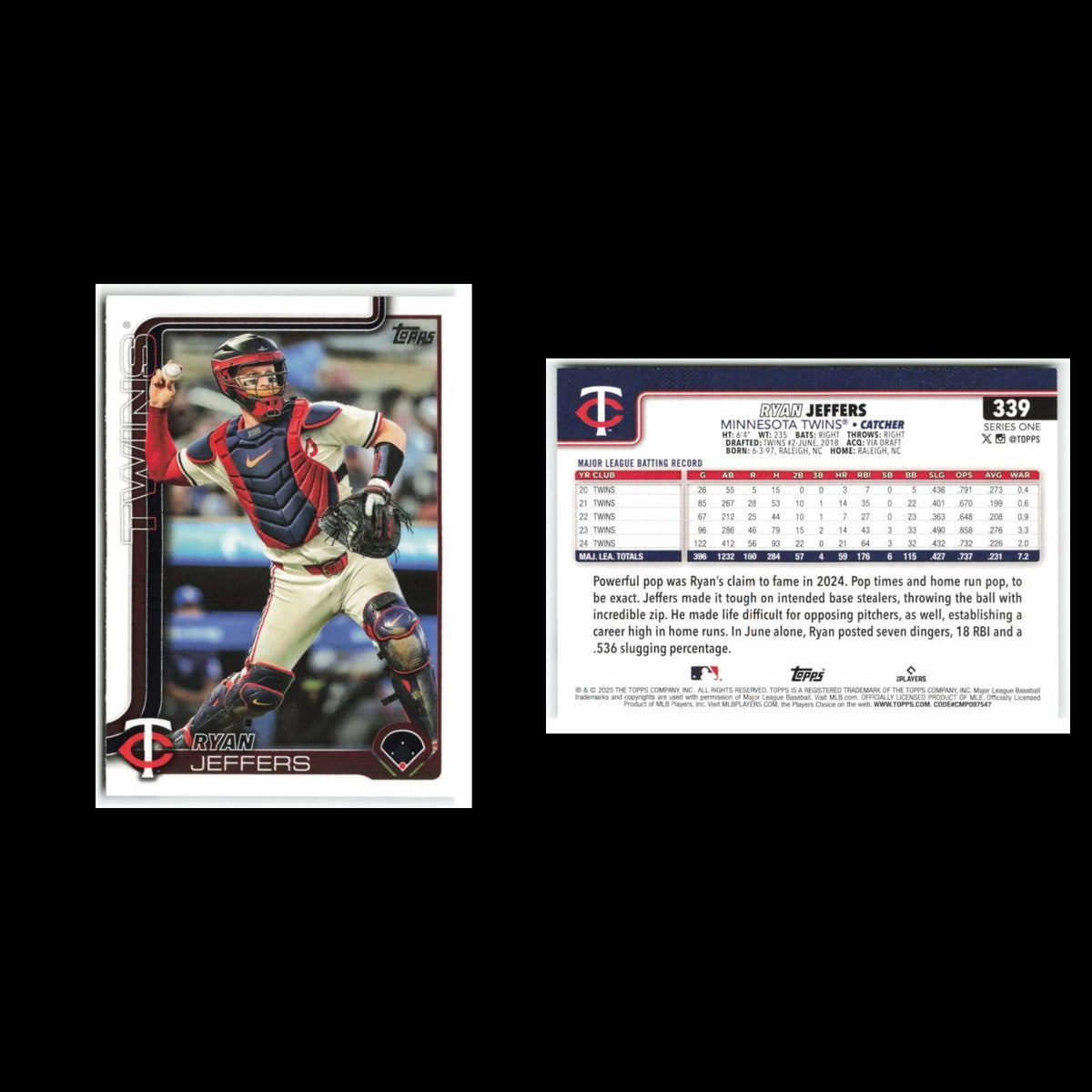 Ryan Jeffers #339 2025 Topps Minnesota Twins Baseball Card MLB NM