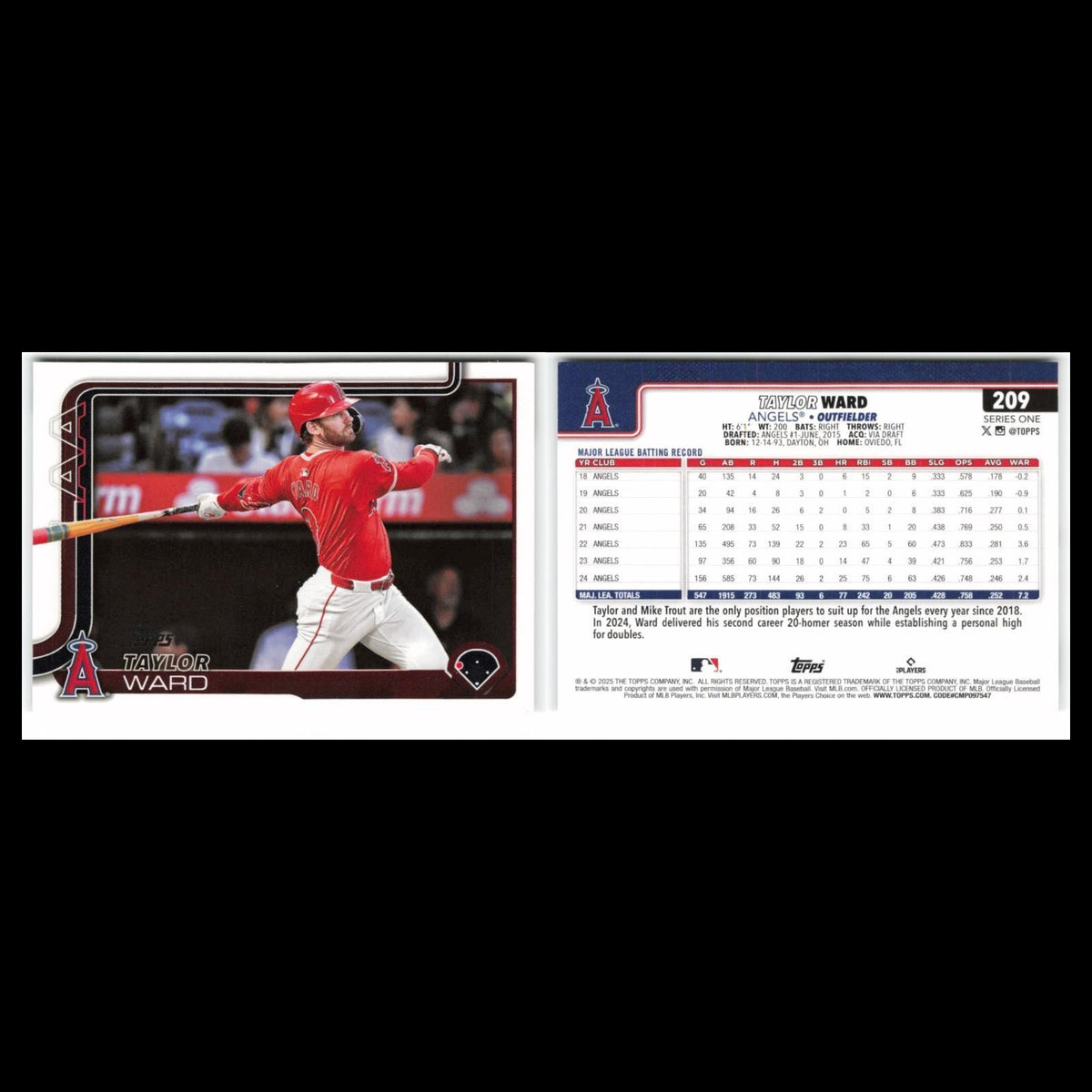 Taylor Ward #209 2025 Topps Los Angeles Angels Baseball Card MLB NM