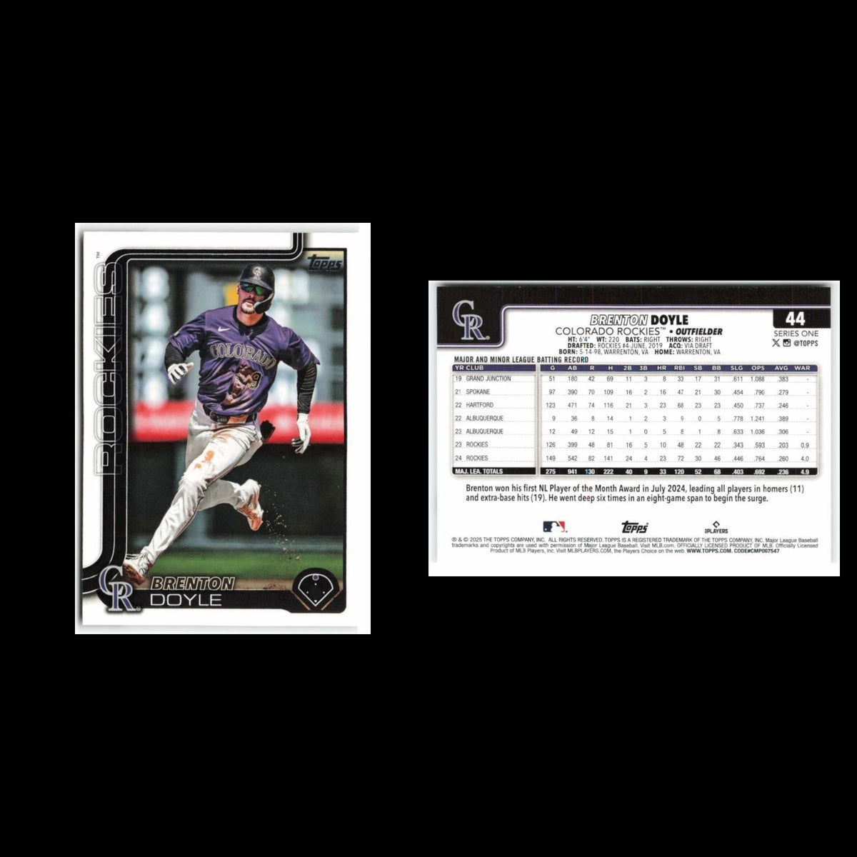 Brenton Doyle #44 2025 Topps Colorado Rockies Baseball Card MLB NM