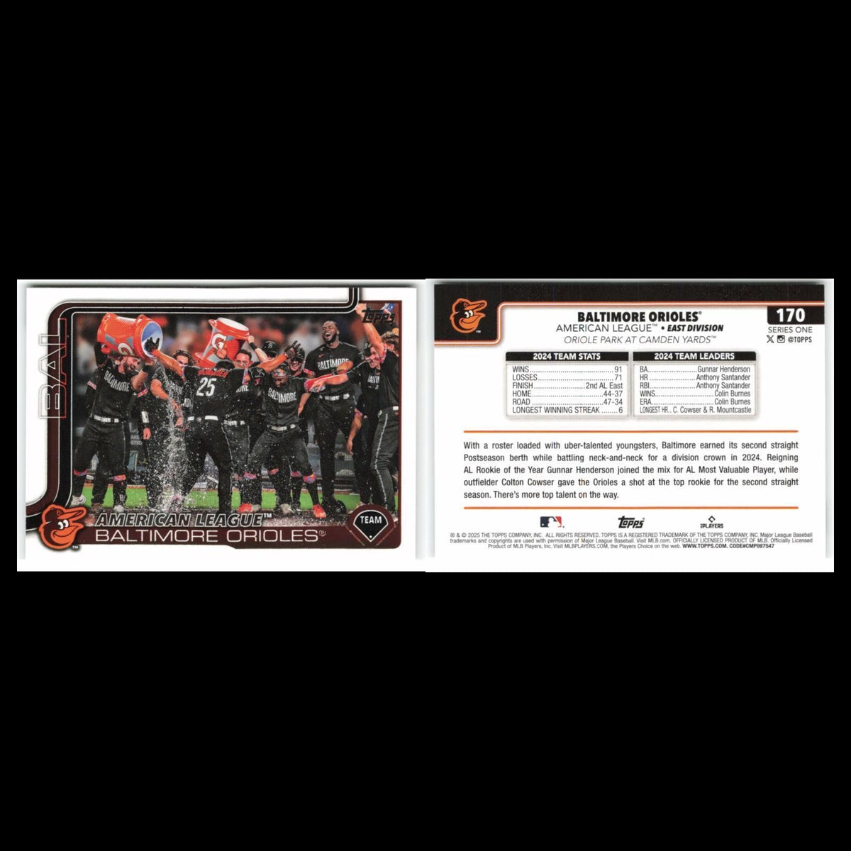 Baltimore Orioles #170 2025 Topps Baltimore Orioles Baseball Card MLB NM