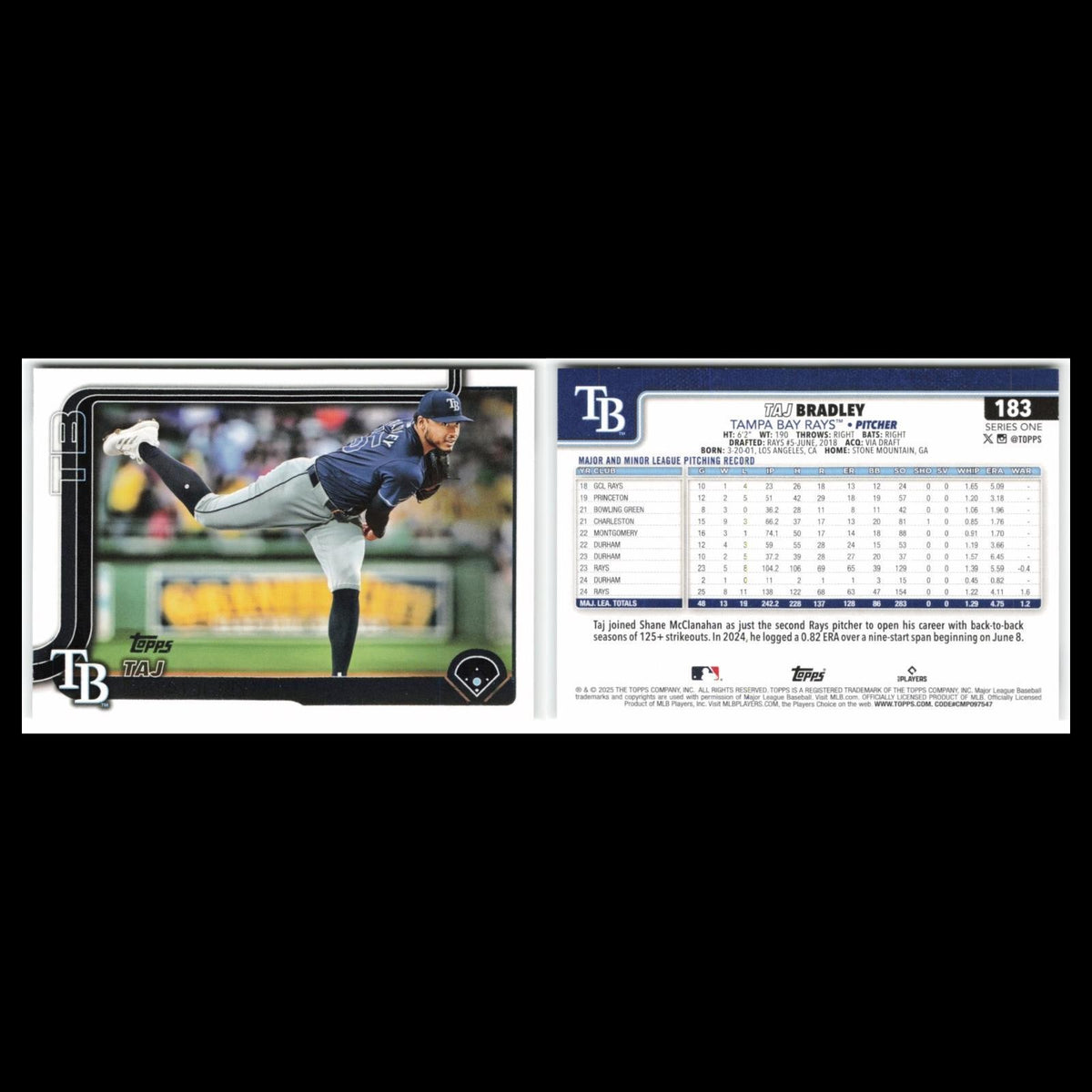 Taj Bradley #183 2025 Topps Tampa Bay Rays