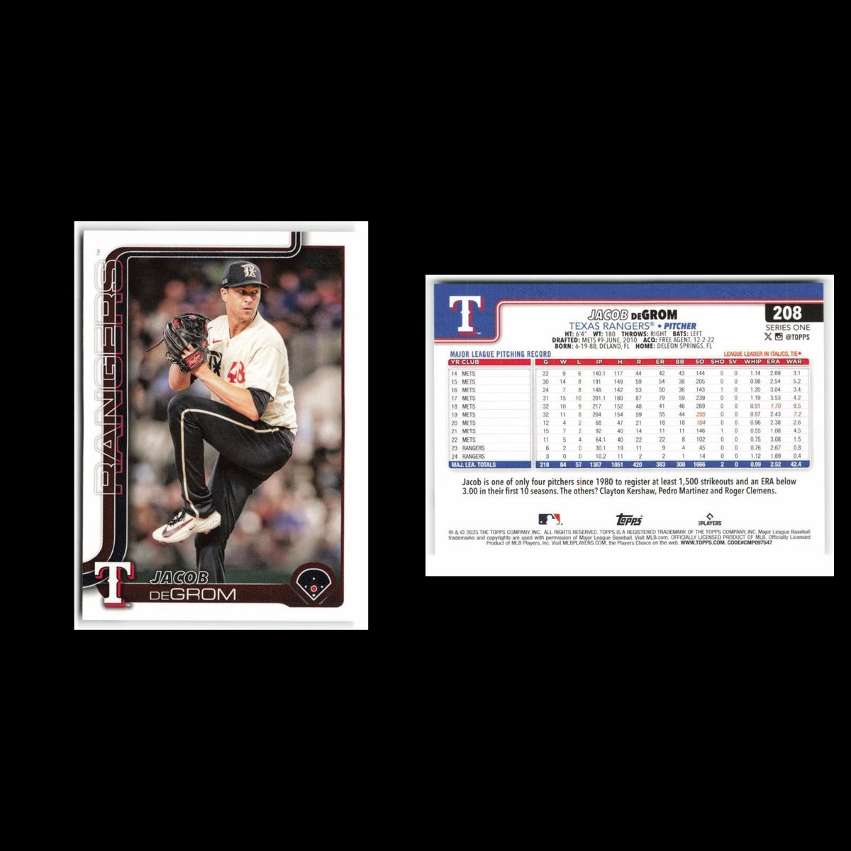Jacob deGrom #208 2025 Topps Texas Rangers Baseball Card MLB NM