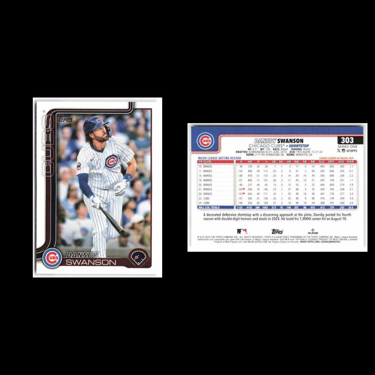 Dansby Swanson #303 2025 Topps Chicago Cubs Baseball Card MLB NM