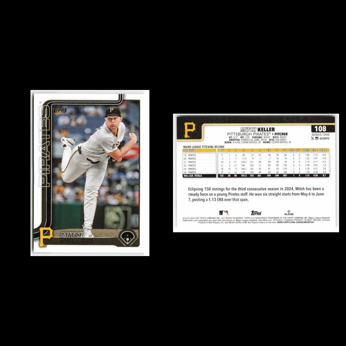 Mitch Keller #108 2025 Topps Pittsburgh Pirates Baseball Card MLB NM