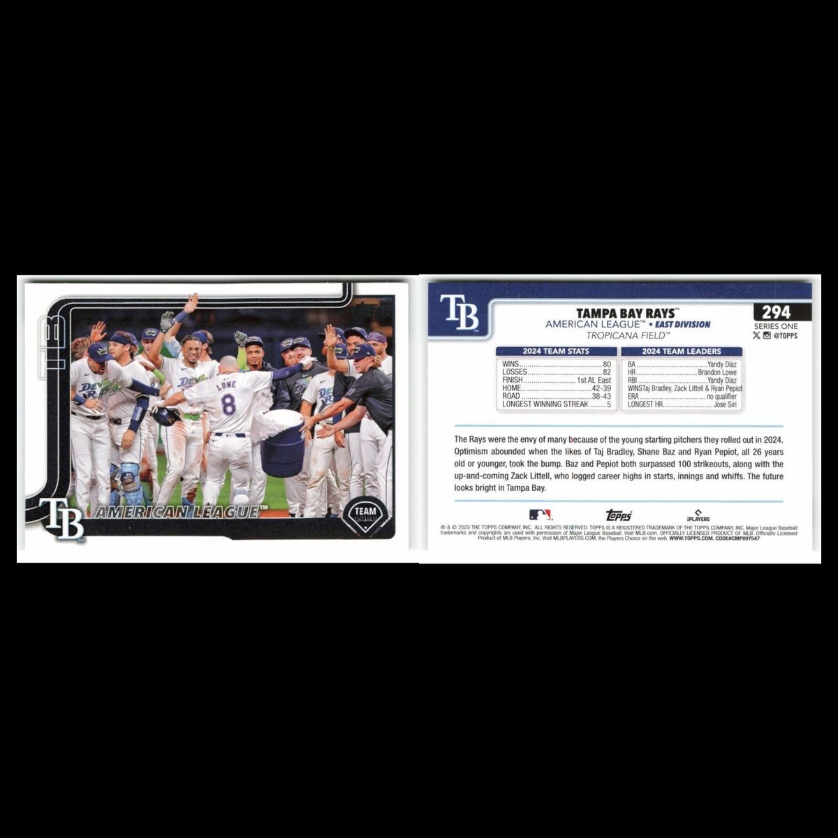Tampa Bay Rays #294 2025 Topps Tampa Bay Rays Baseball Card MLB NM