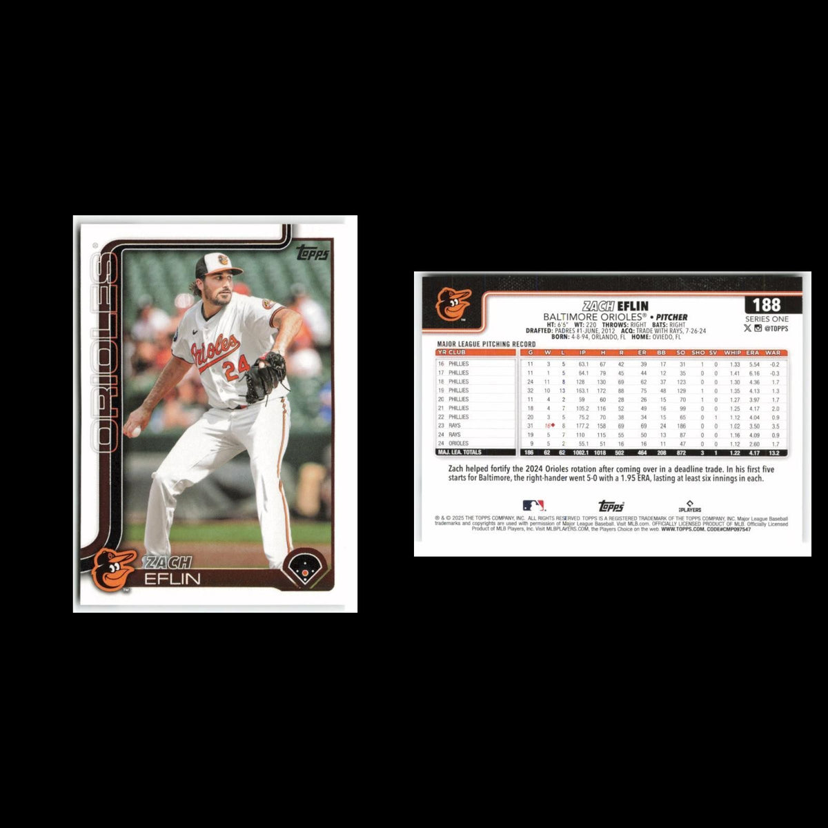 Zach Eflin #188 2025 Topps Baltimore Orioles Baseball Card MLB NM