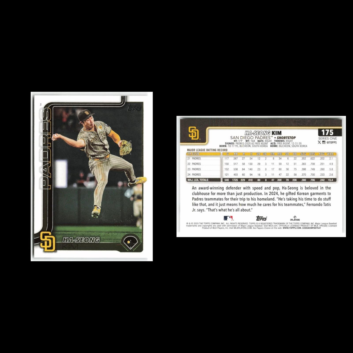 Ha-Seong Kim #175 2025 Topps San Diego Padres Baseball Card MLB NM