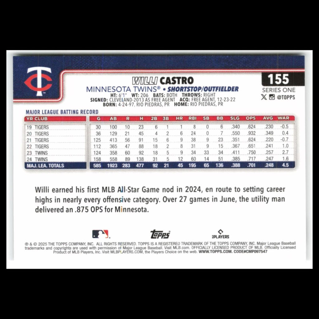 Willi Castro #155 2025 Topps Minnesota Twins Baseball Card MLB NM