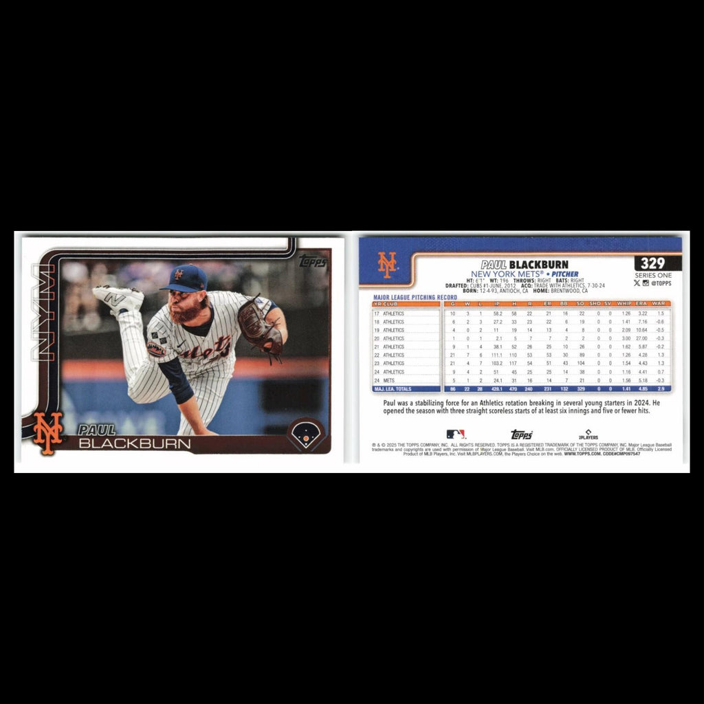 Paul Blackburn #329 2025 Topps New York Mets Baseball Card MLB NM