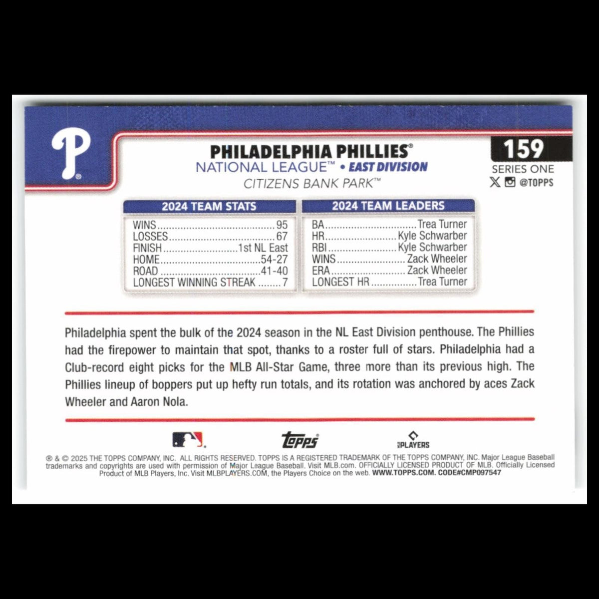 Philadelphia Phillies #159 2025 Topps Philadelphia Phillies Baseball Card MLB NM
