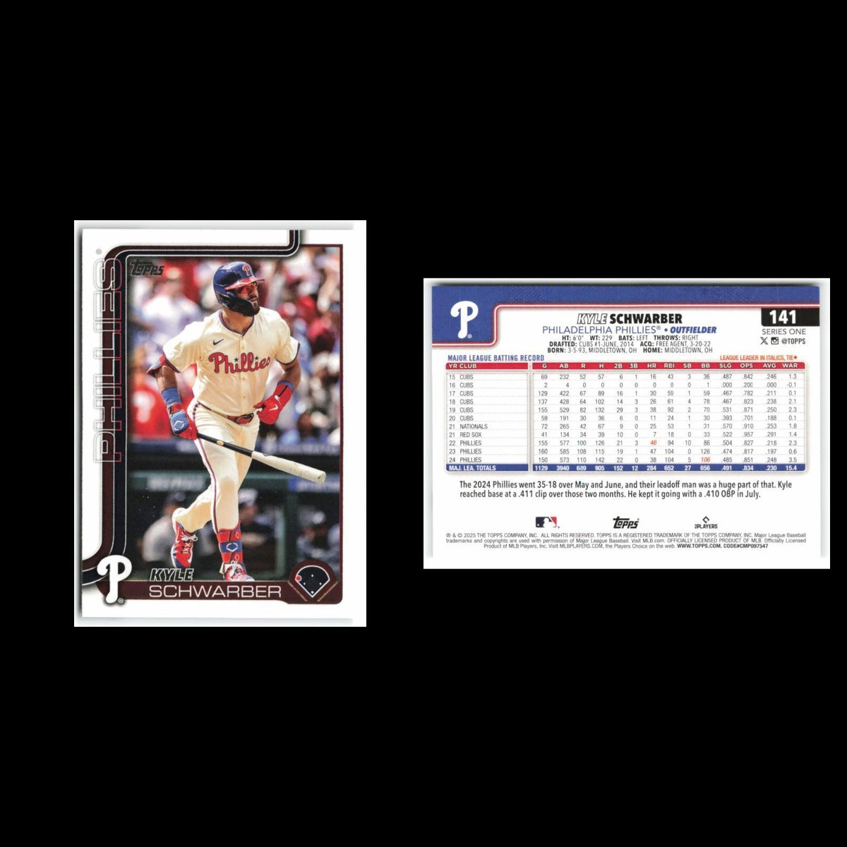 Kyle Schwarber #141 2025 Topps Philadelphia Phillies Baseball Card MLB NM