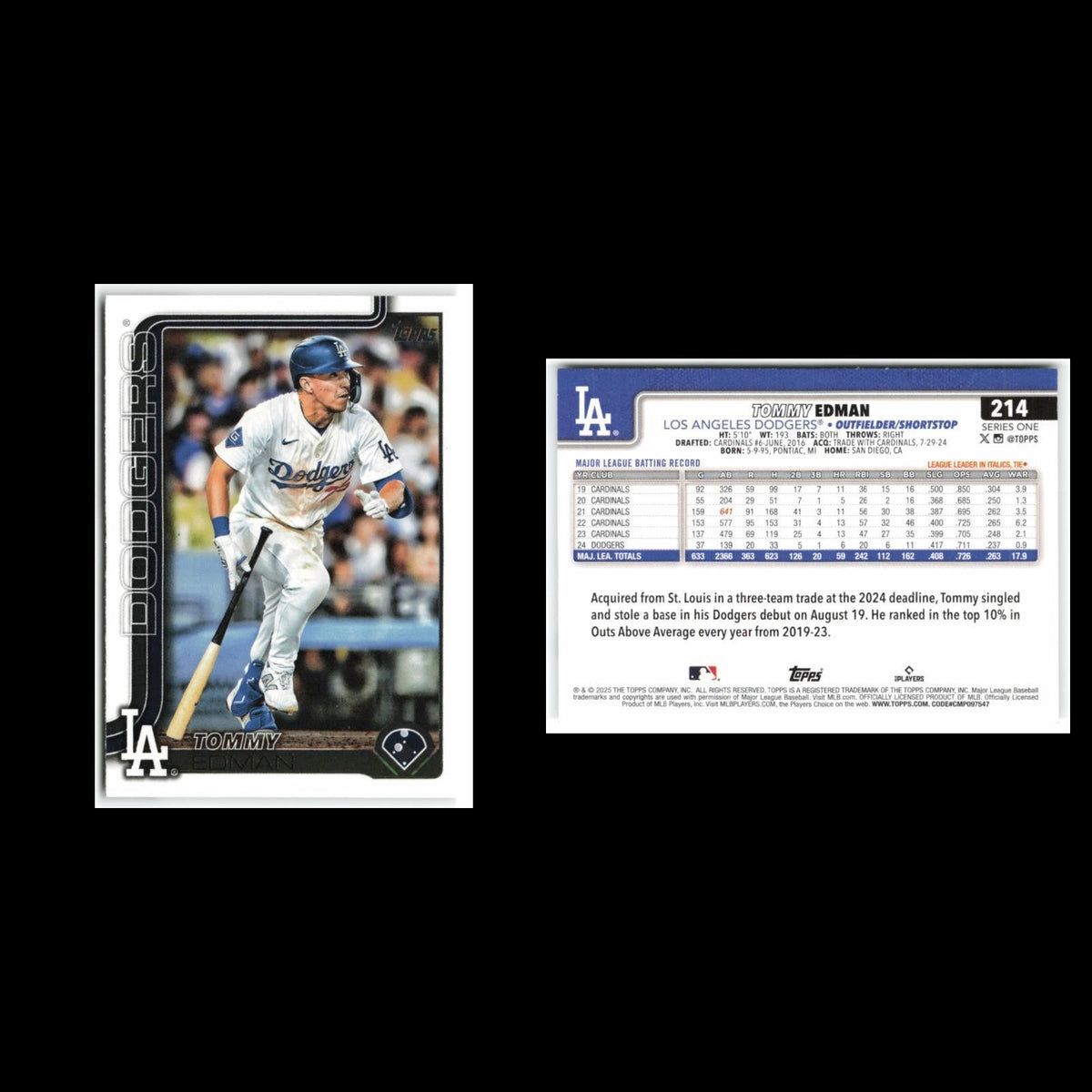 Tommy Edman #214 2025 Topps Los Angeles Dodgers Baseball Card MLB NM
