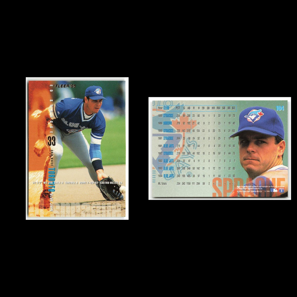 Ed Sprauge #104 1995 Fleer Toronto Blue Jays Baseball Card MLB NM