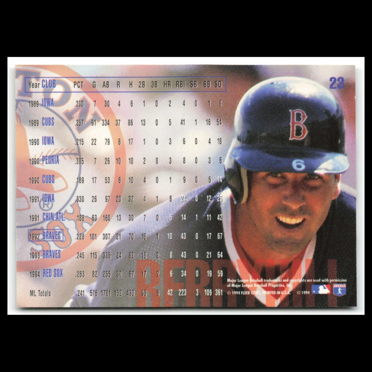 Damon Berryhill #23 1995 Fleer Boston Red Sox Baseball Card MLB NM