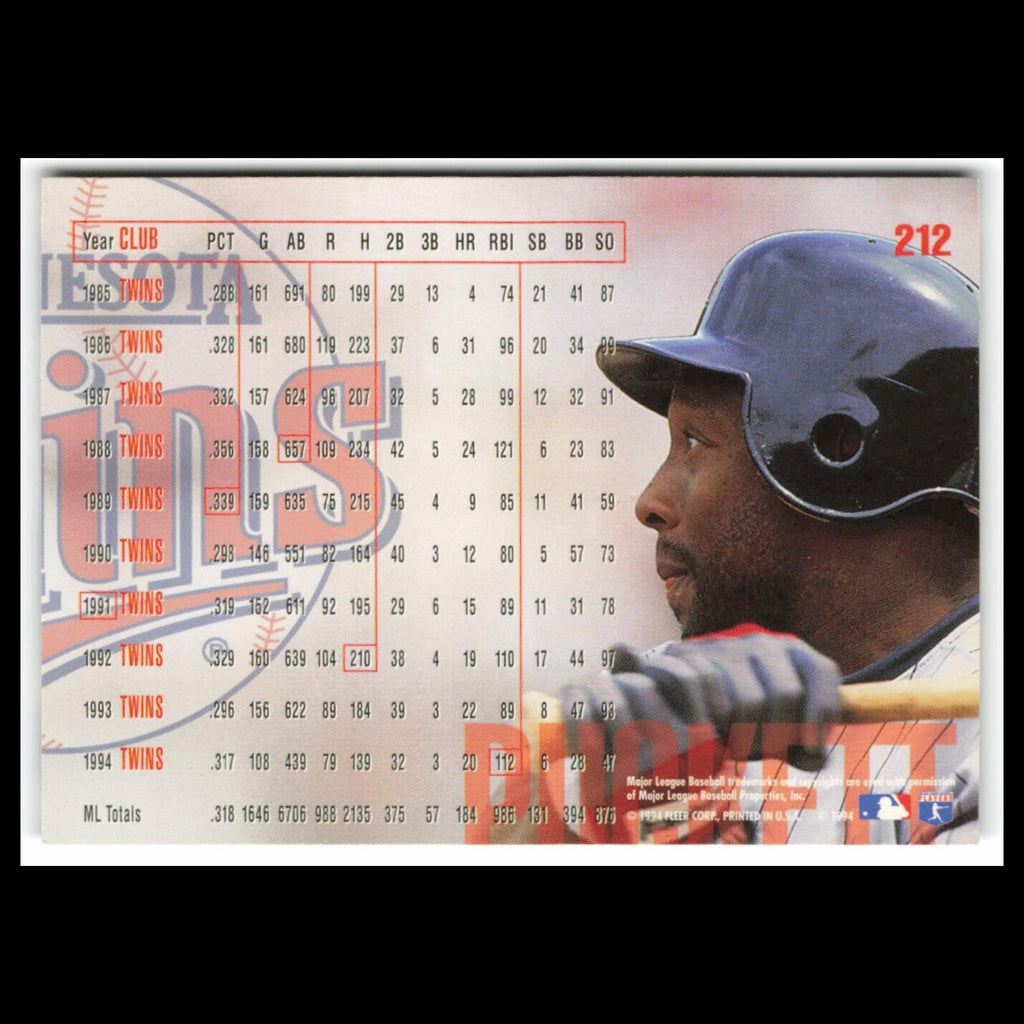 Kirby Puckett #212 1995 Fleer Minnesota Twins Baseball Card MLB NM