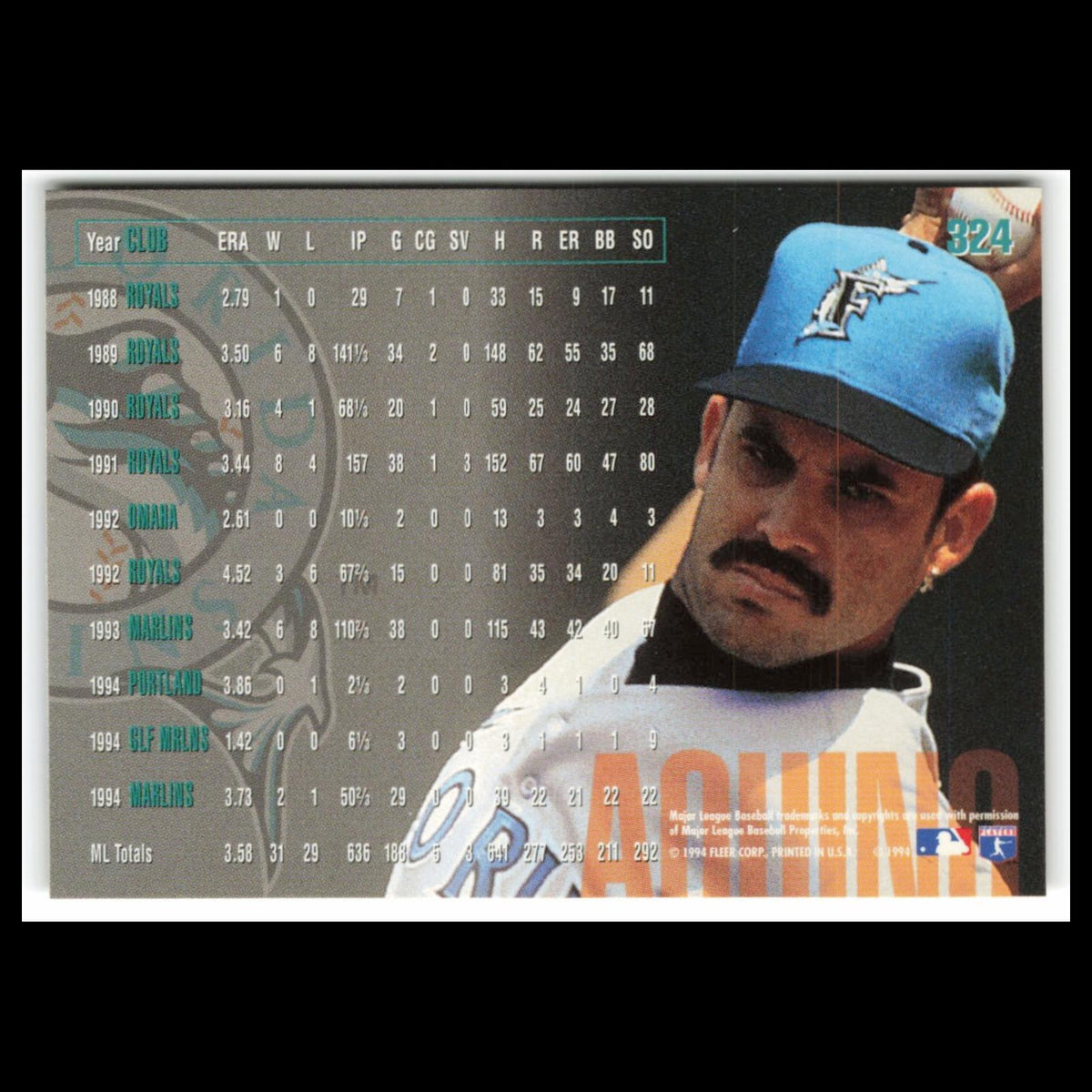 Luis Aquino #324 1995 Fleer Florida Marlins Baseball Card MLB NM