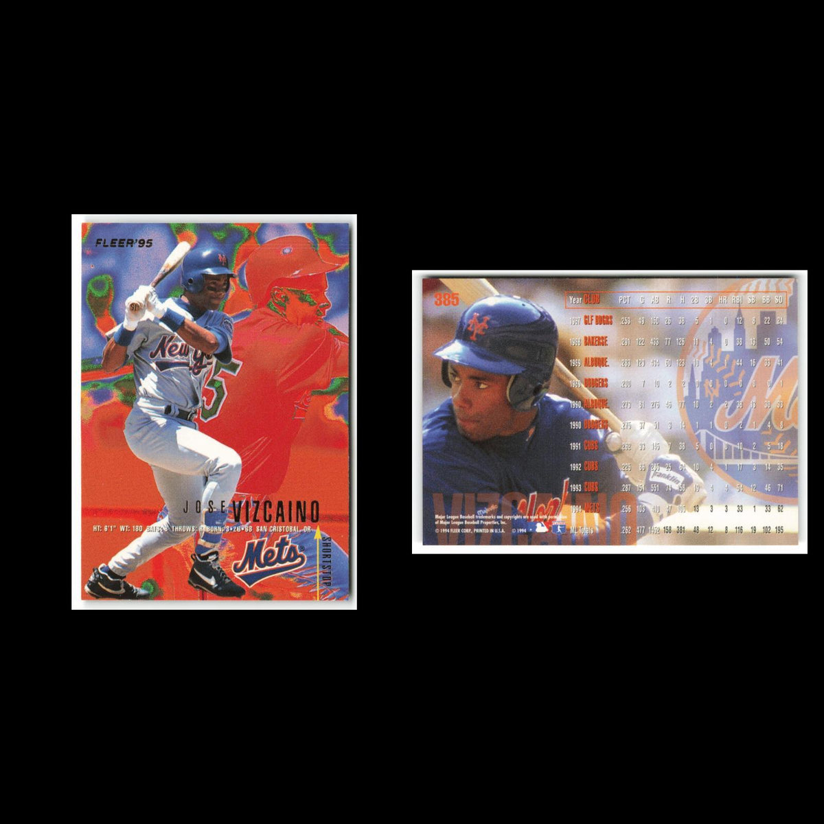 Jose Vizcaino #385 1995 Fleer New York Mets Baseball Card MLB NM