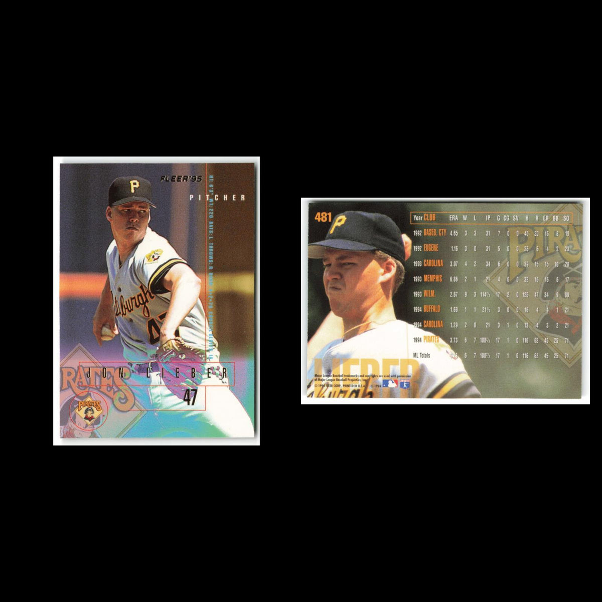 Jon Lieber #481 1995 Fleer Pittsburgh Pirates Baseball Card MLB NM