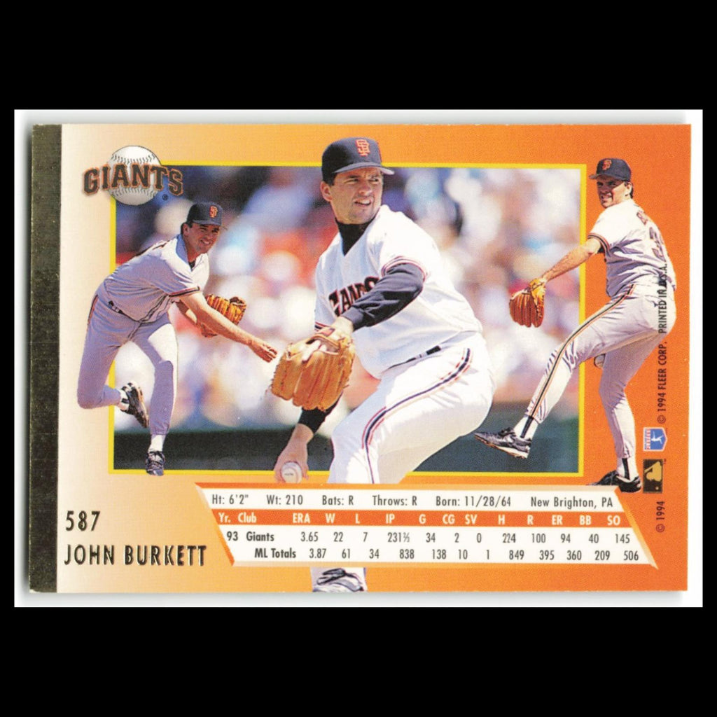 John Burkett #587 1994 Fleer Ultra San Francisco Giants Baseball Card MLB NM