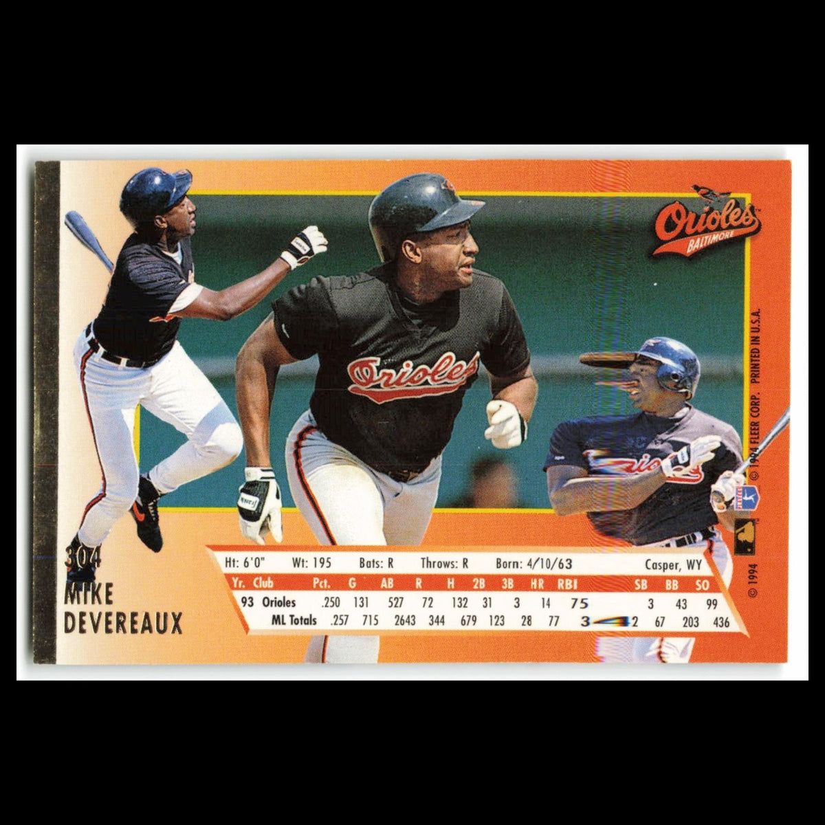 Mike Devereaux #304 1994 Fleer Ultra Baltimore Orioles Baseball Card MLB NM