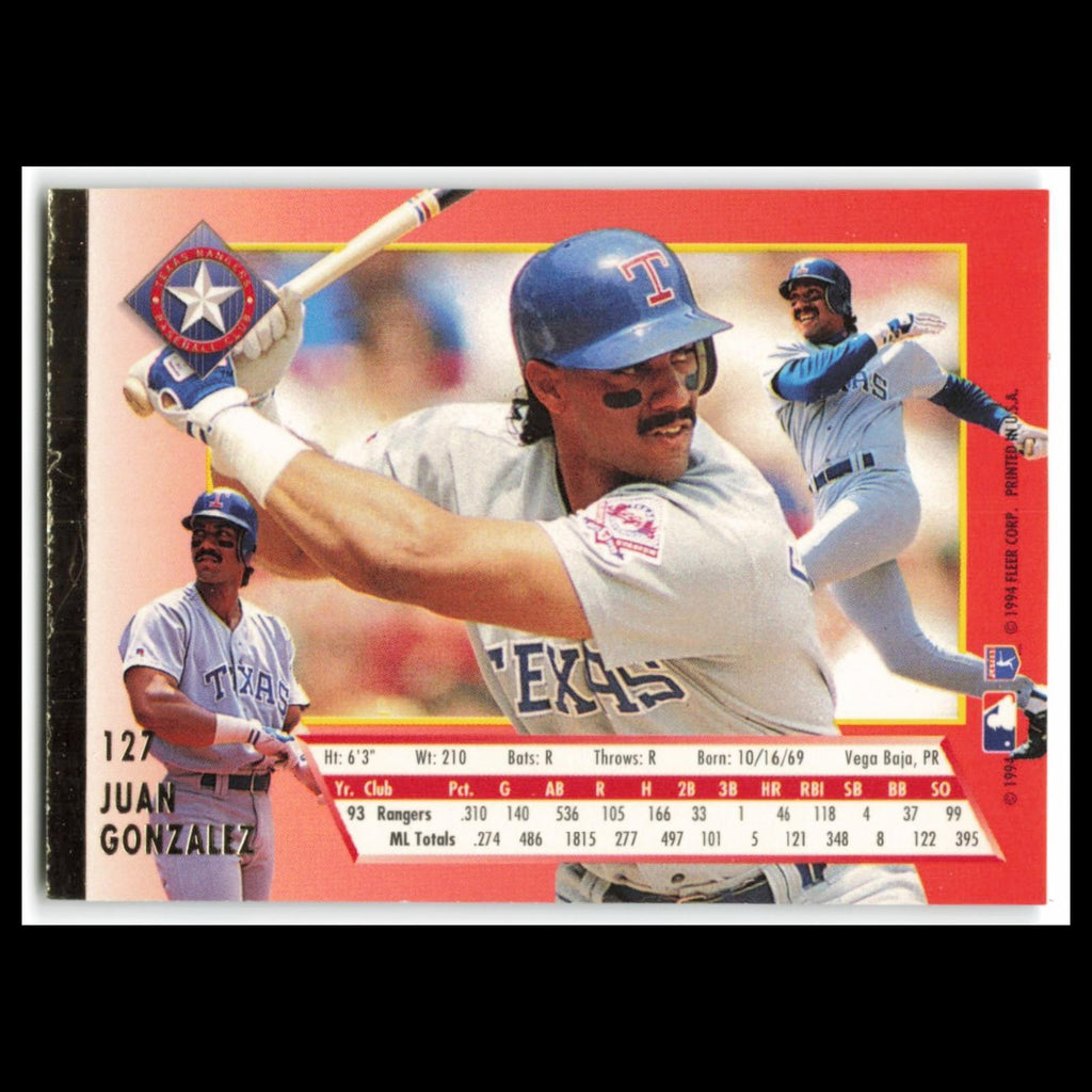 Juan Gonzalez #127 1994 Fleer Ultra Texas Rangers Baseball Card MLB NM