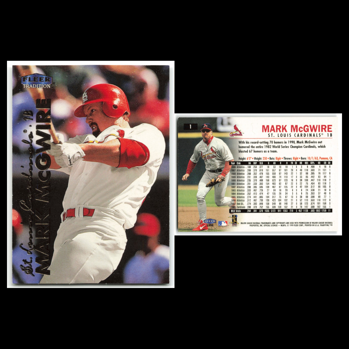 Mark McGwire Lot 6 Baseball Cards 1999 Fleer Tradition St. Louis Cardinals Set