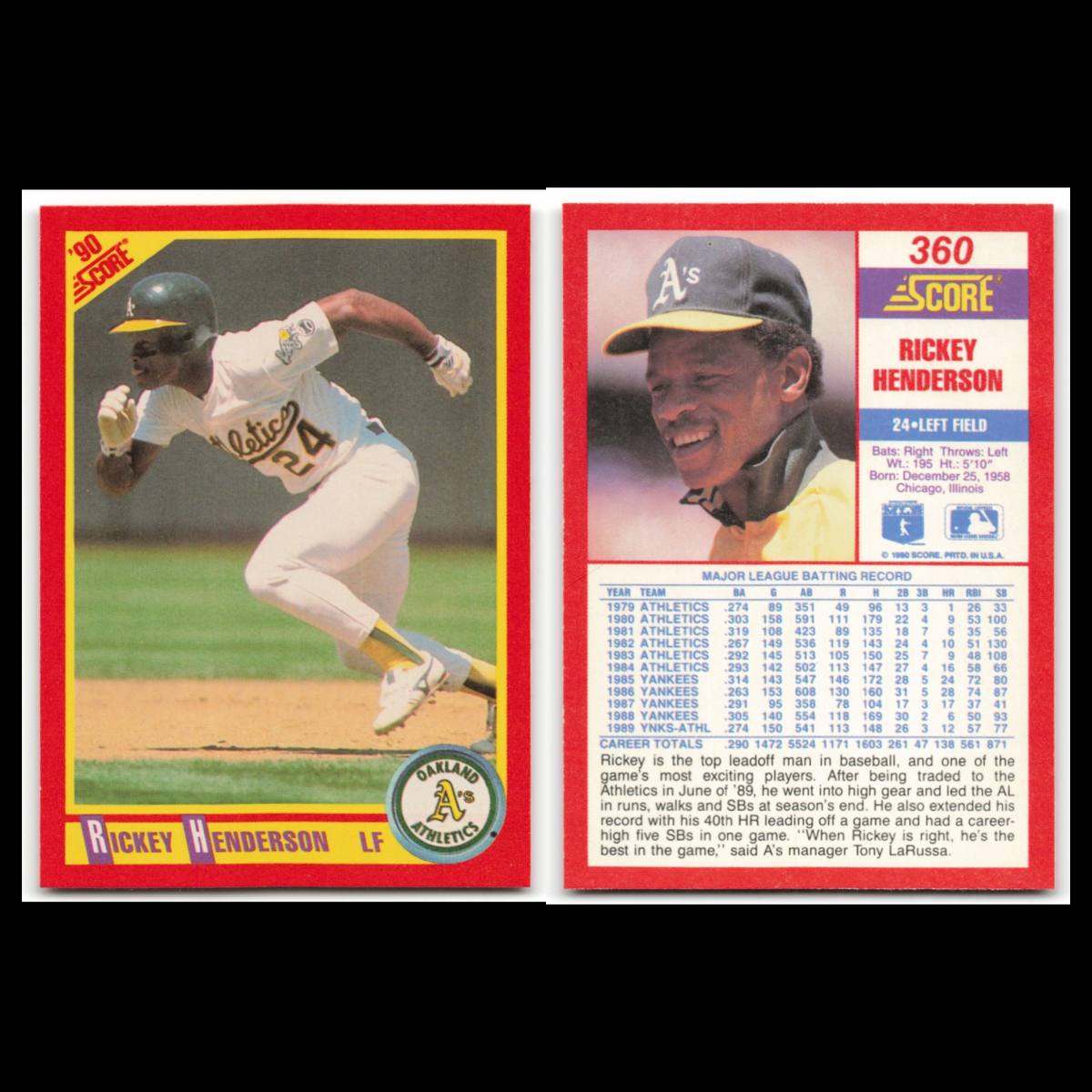 Rickey Henderson Lot 6 Baseball Cards 1990 Score Yankees Athletics Set MLB NM