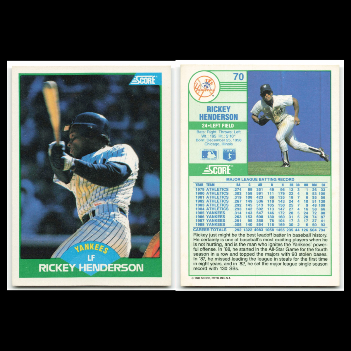 Rickey Henderson Lot 6 Baseball Cards 1989 Score New York Yankees Set Collection