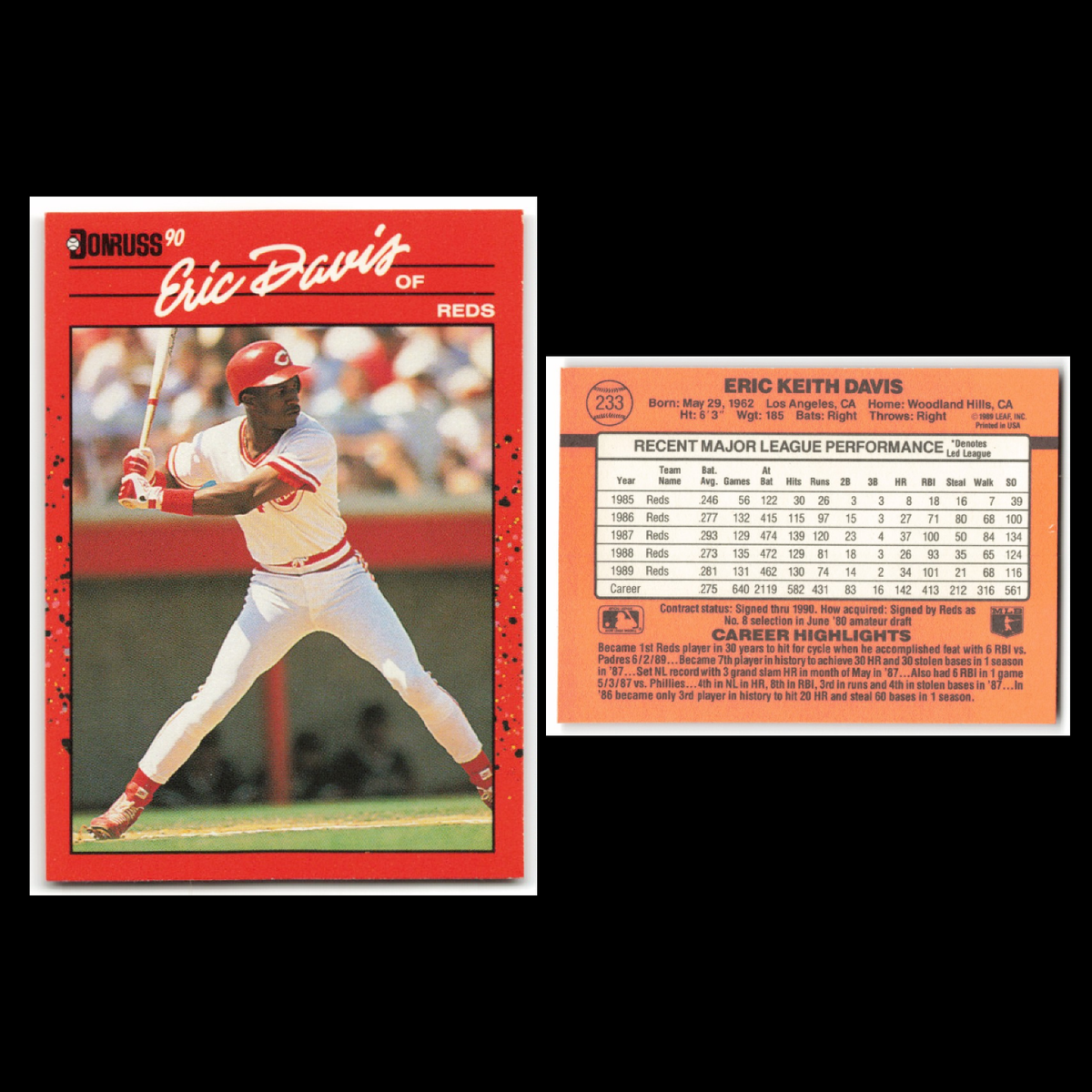 Eric Davis Lot 10 Baseball Cards 1991 Leaf Cincinnati Reds Set Collection MLB NM