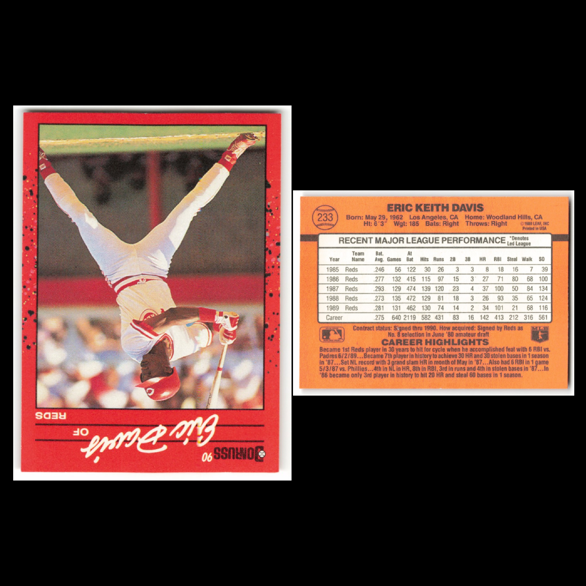 Eric Davis Lot 10 Baseball Cards 1991 Leaf Cincinnati Reds Set Collection MLB NM