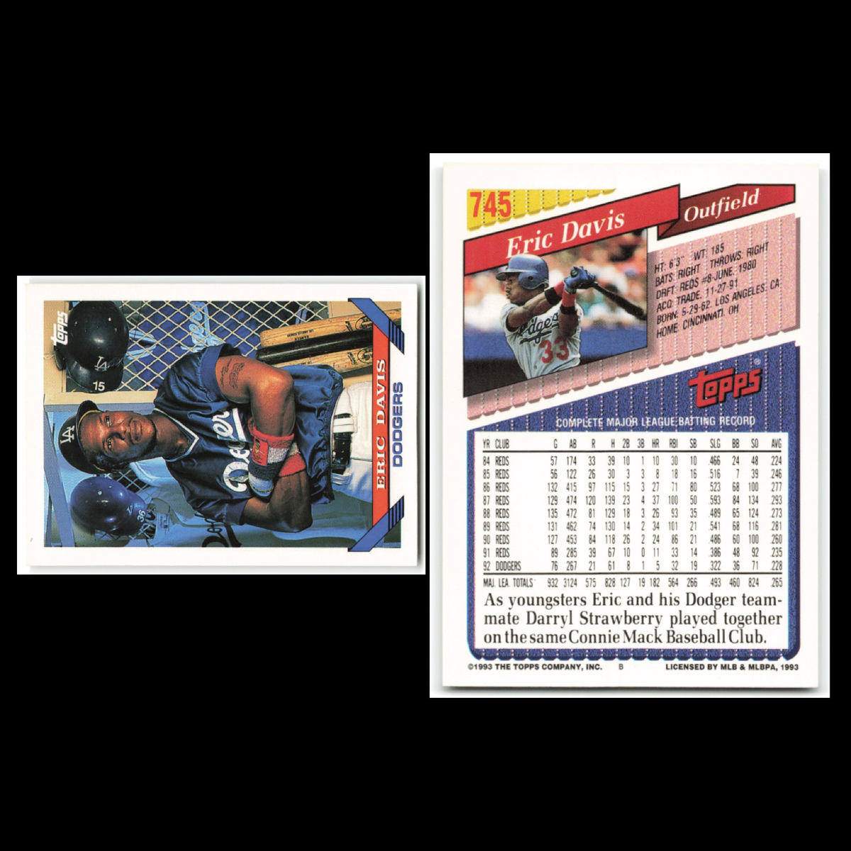 Eric Davis Lot 10 Baseball Cards Reds  Los Angeles Dodgers Set Collection