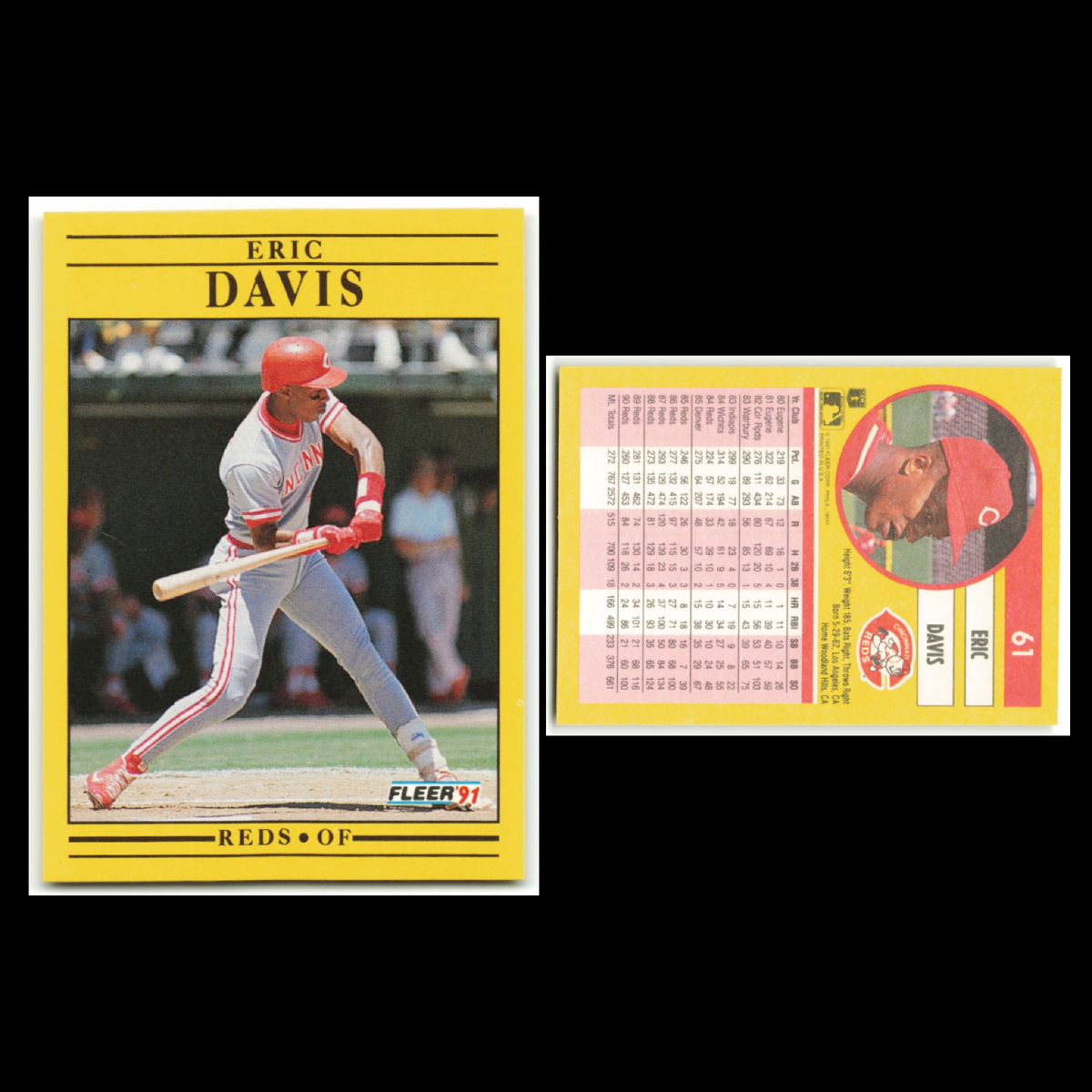 Eric Davis Lot 10 Baseball Cards Reds  Los Angeles Dodgers Set Collection