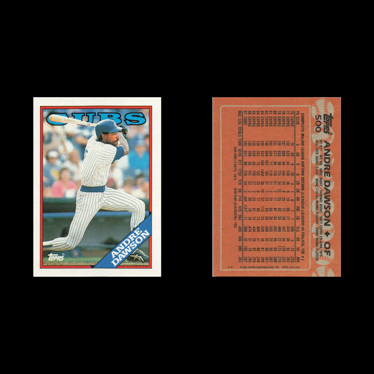 Andre Dawson Lot 7 Baseball Cards 1988 Topps Chicago Cubs Set Collection MLB NM