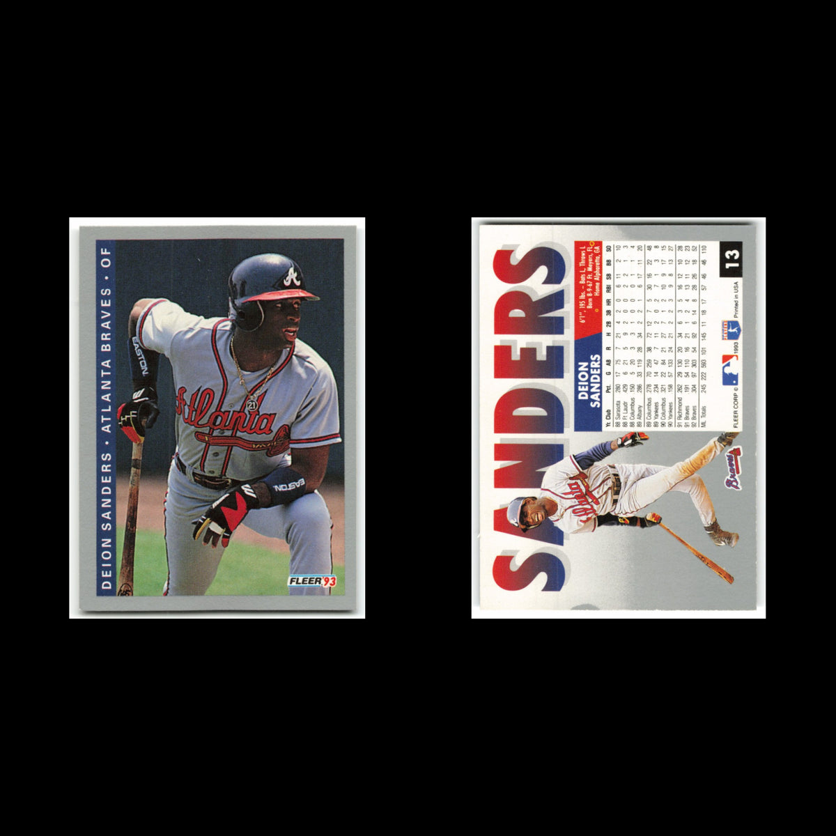 Deion Sanders Lot 3 Baseball Cards 1993 Fleer Atlanta Braves Set Collection MLB