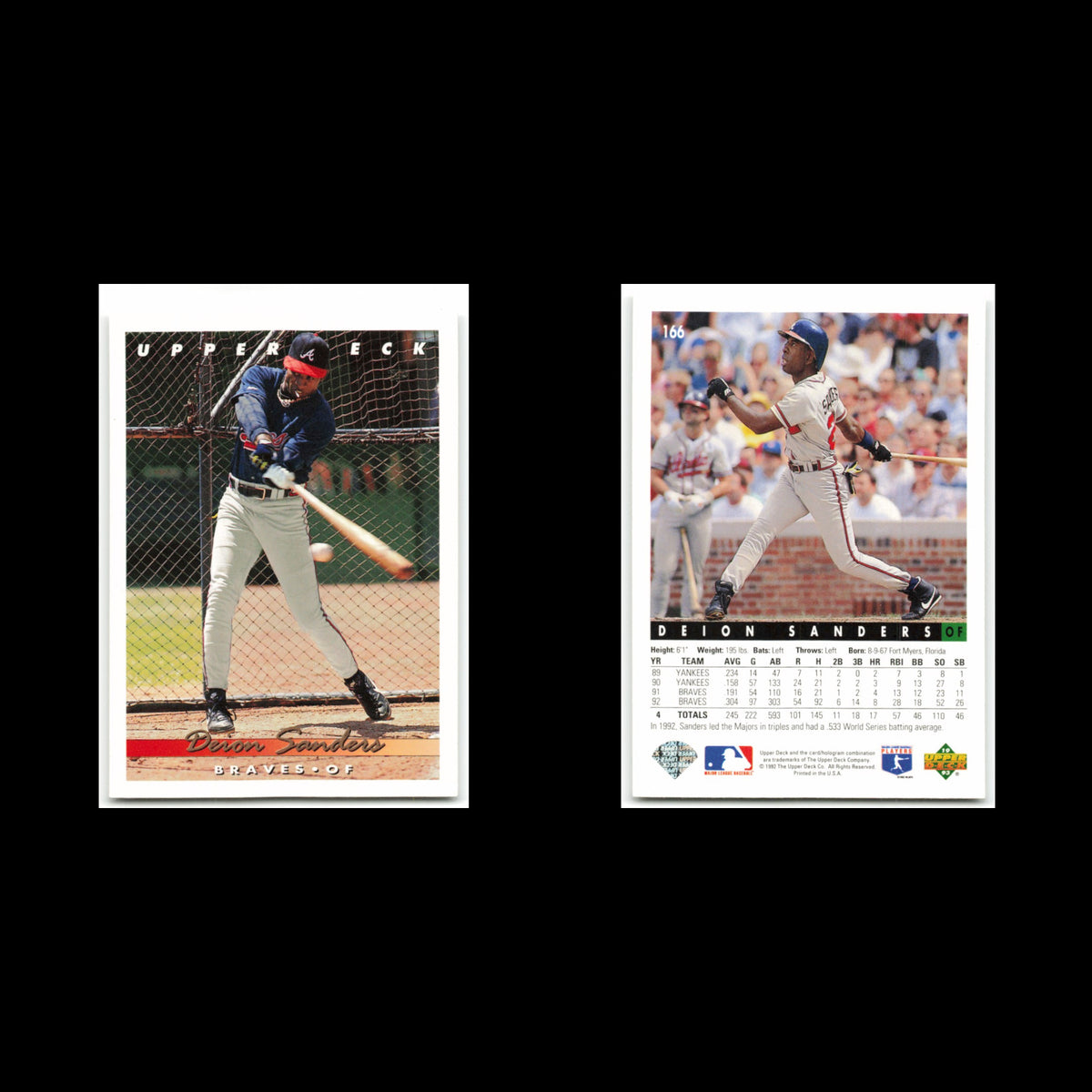 Deion Sanders Lot 3 Baseball Cards 1993 Fleer Atlanta Braves Set Collection MLB
