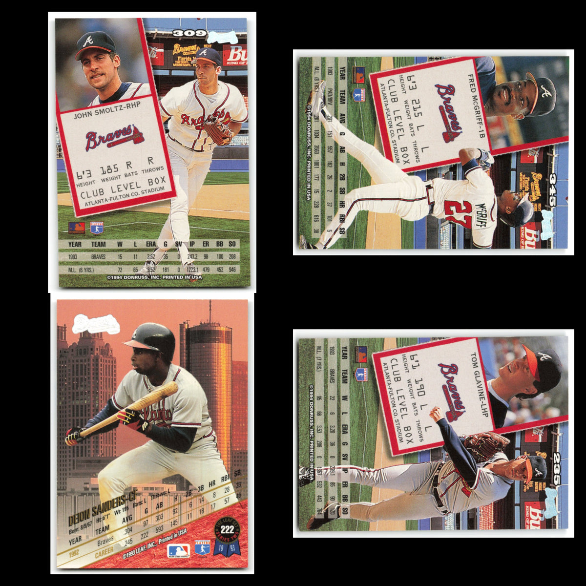 1994 Leaf Lot 4 Baseball Cards John Smoltz Atlanta Braves NM MLB Set Collection