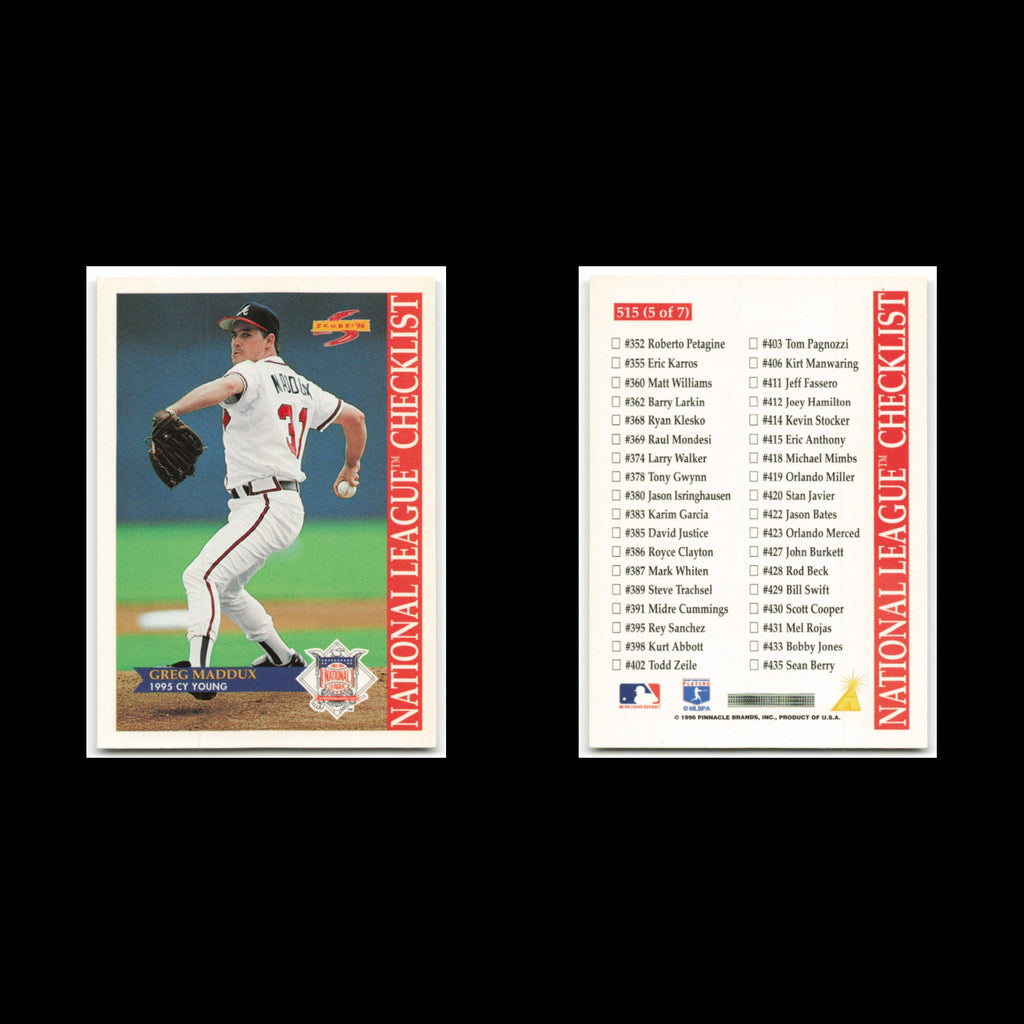 Greg Maddux Lot 4 Baseball Cards 1996 Score Atlanta Braves Set Collection MLB NM