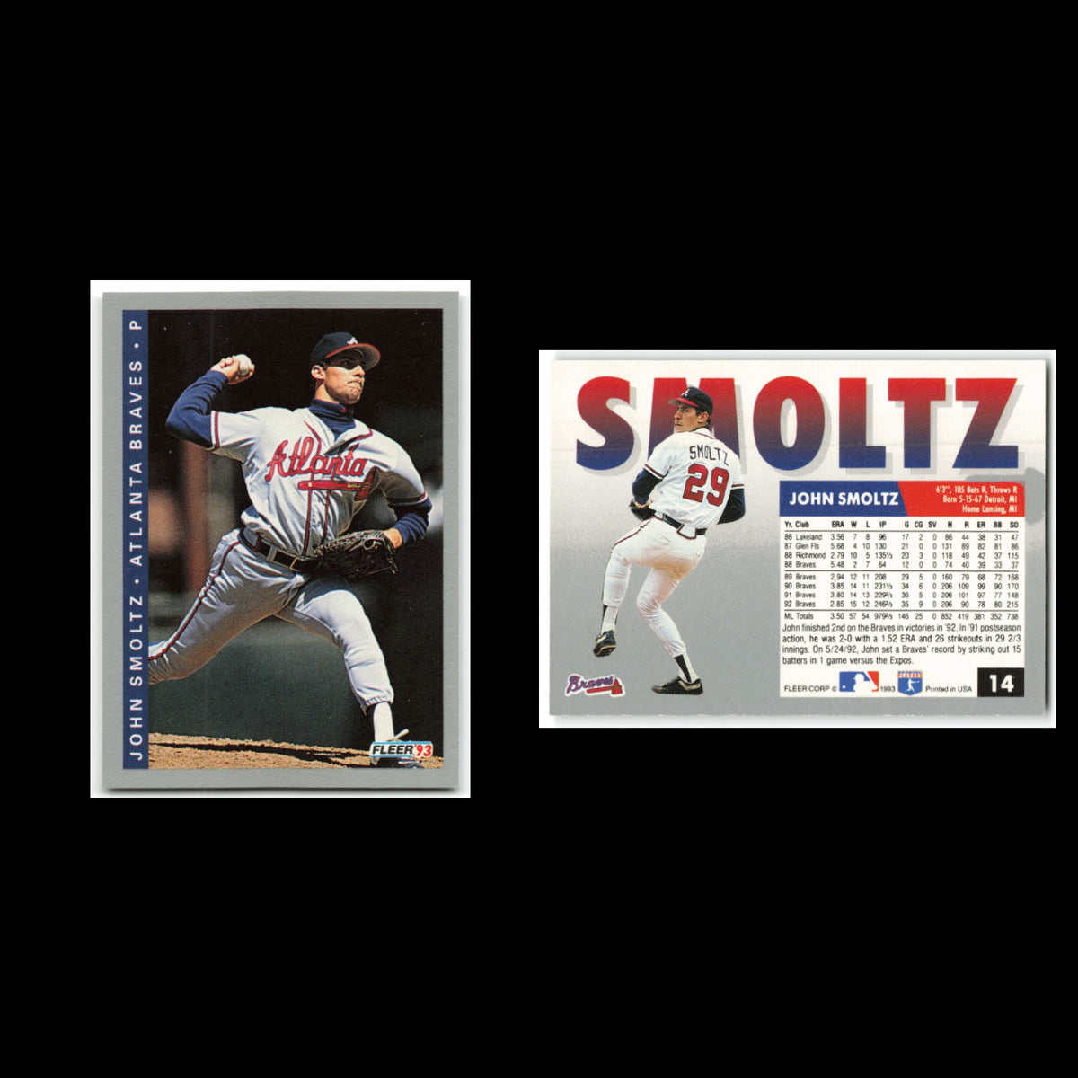 John Smoltz Lot 7 Baseball Cards 1992 Fleer Atlanta Braves Set Collection MLB NM