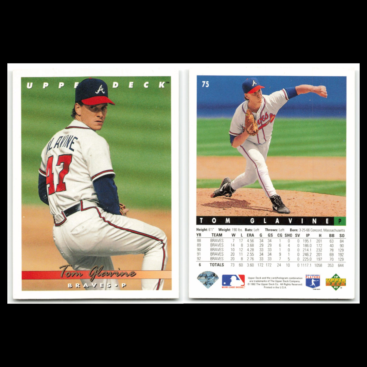 Tom Glavine Lot 6 Baseball Cards 1992 Score Atlanta Braves Set Collection MLB NM
