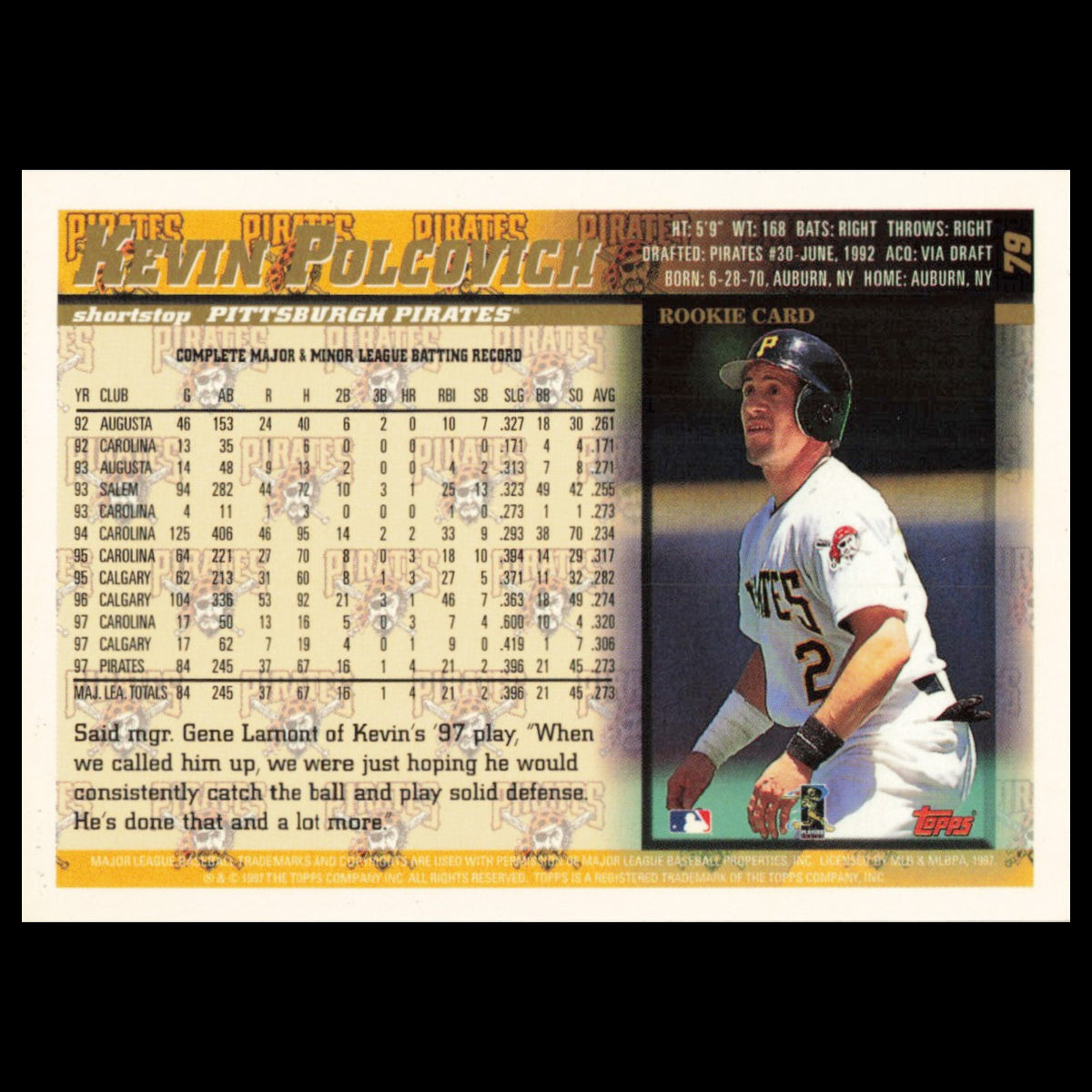 Kevin Polcovich #79 1998 Topps Pittsburgh Pirates Baseball Card MLB NM