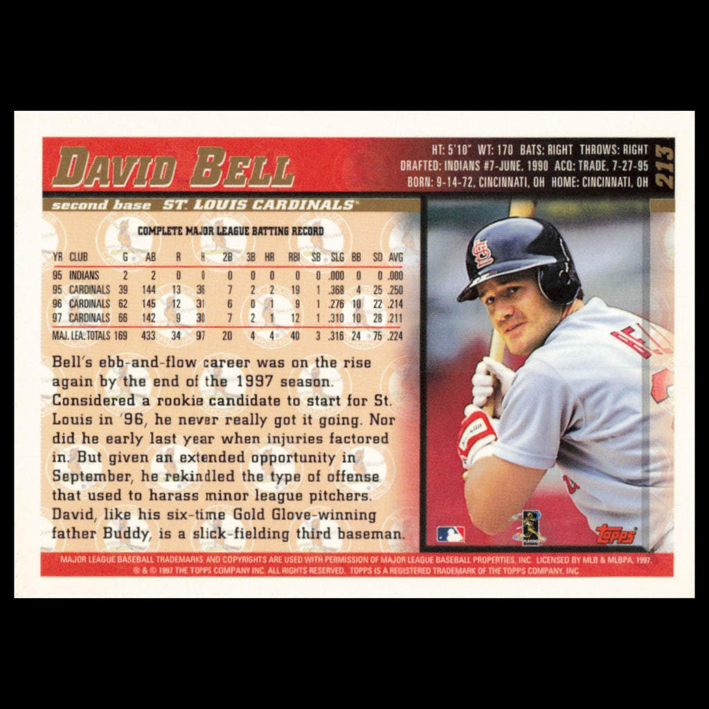 David Bell #213 1998 Topps St. Louis Cardinals Baseball Card MLB NM