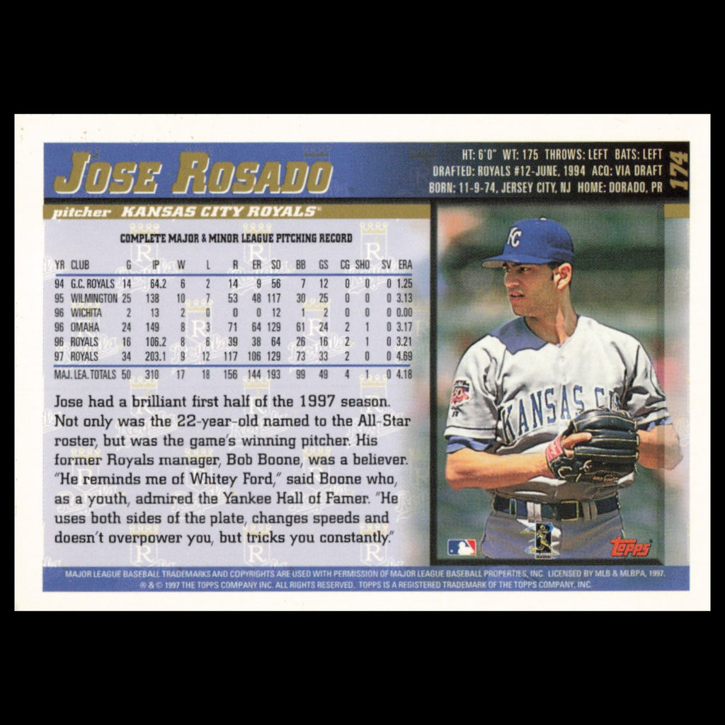 Jose Rosado #174 1998 Topps Kansas City Royals Baseball Card MLB NM